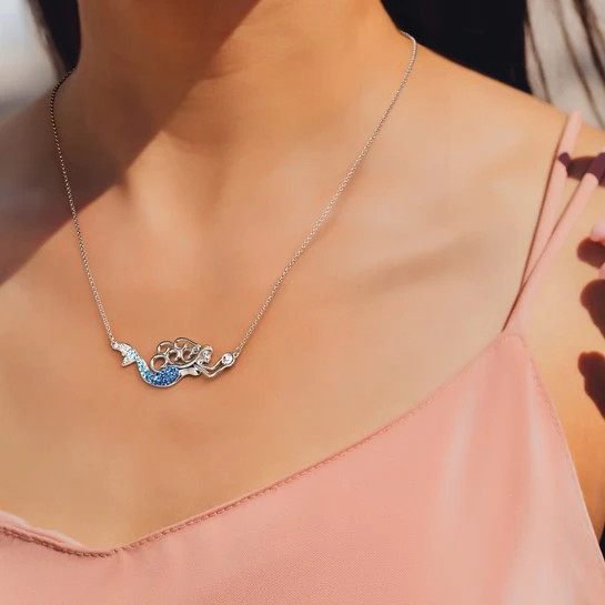 Sterling Silver Rhodium Plated Crystal Mermaid Necklace