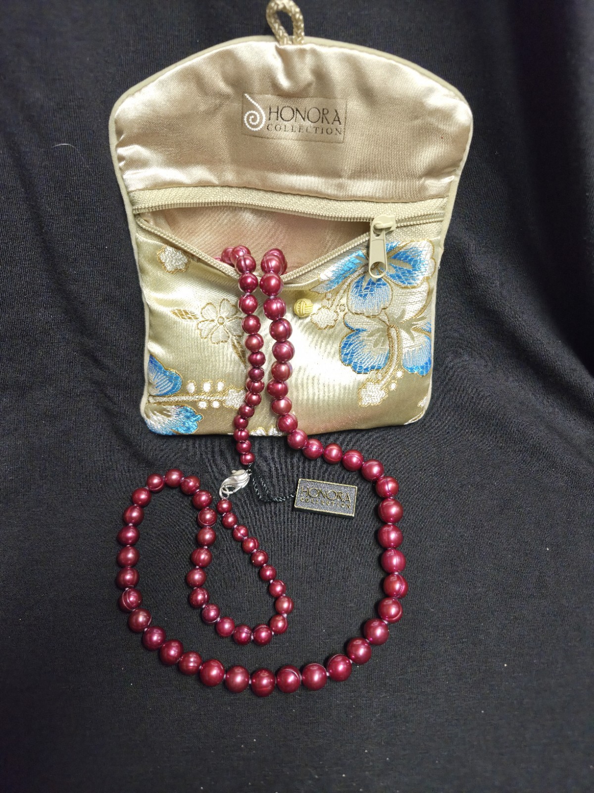 Honora Cranberry Red 30″ Long Cultured Pearl Strand Necklace .925 Clasp W Pouch