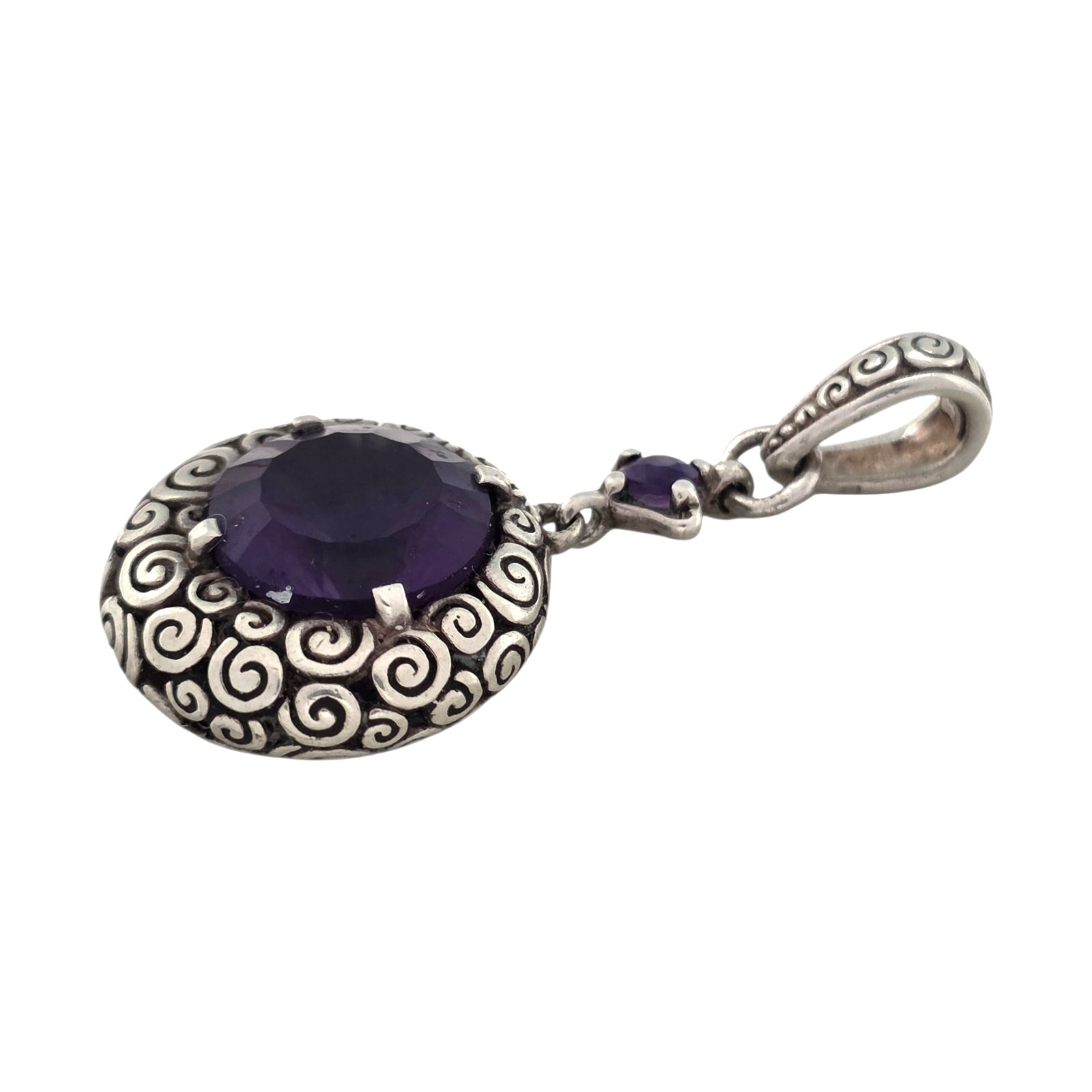 INCREDIBLE BALI STERLING SILVER PURPLE STONE DANGLE PENDANT 7.3GR #3477