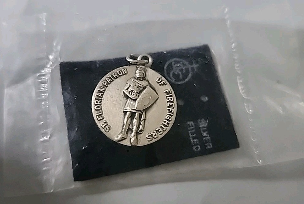 Vtg JCC Silver Filled St Florian Patron Saint of Firefighter Medal Pendant 18MM