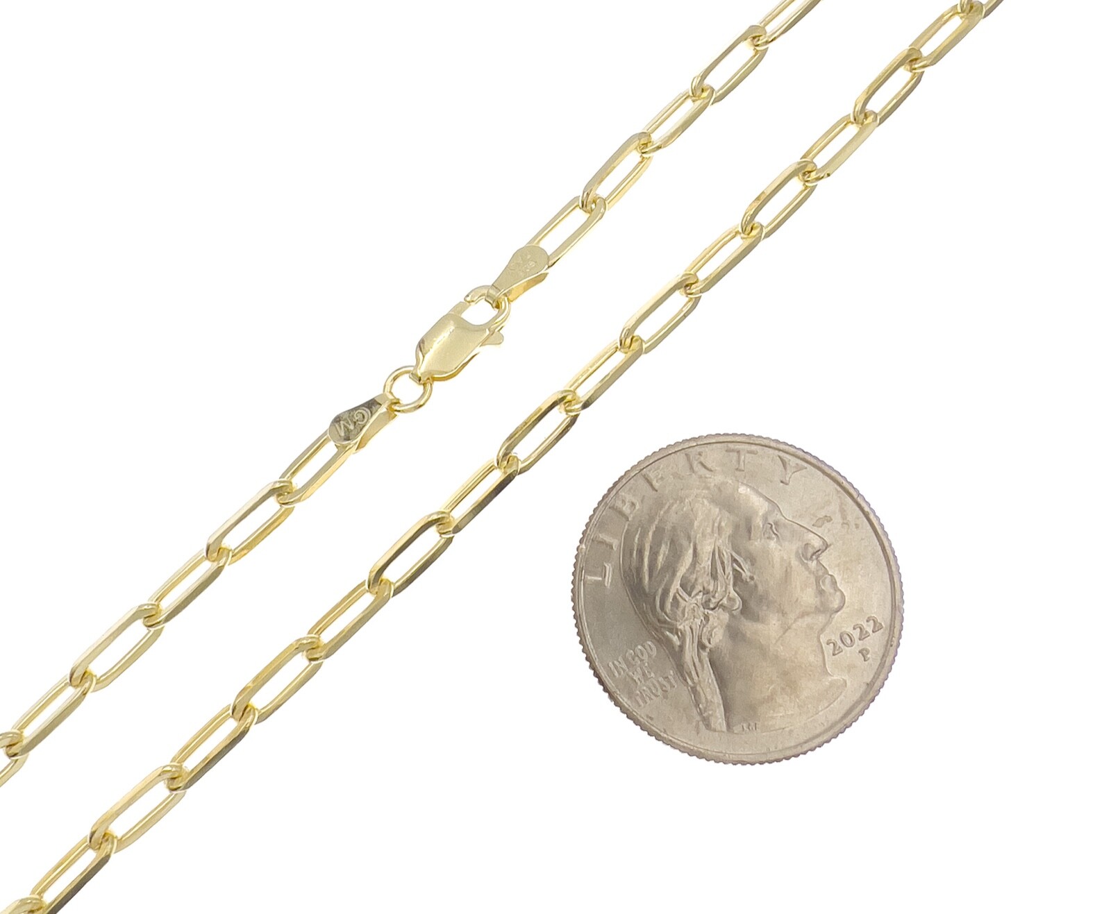 Paper Clip Chain Necklace 3mm 925 Sterling Silver Gold Plated