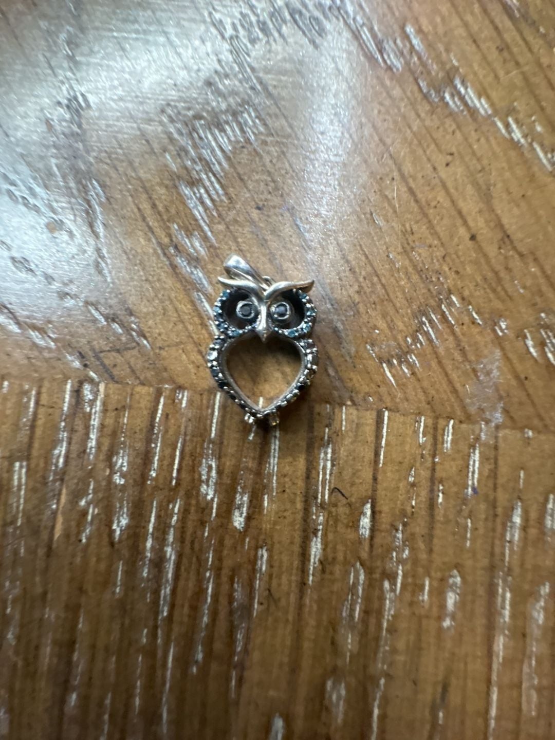Sterling Silver Owl Pendant with Blue and Black Diamond Accents