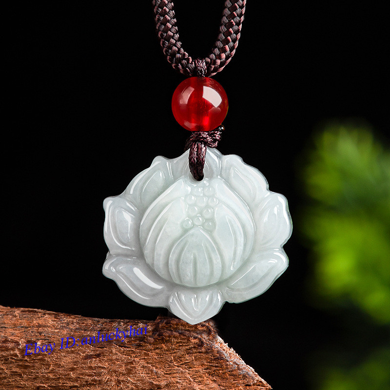 New Natural Jade Grade A Jadeite Women Lucky Lotus Flower Pendant
