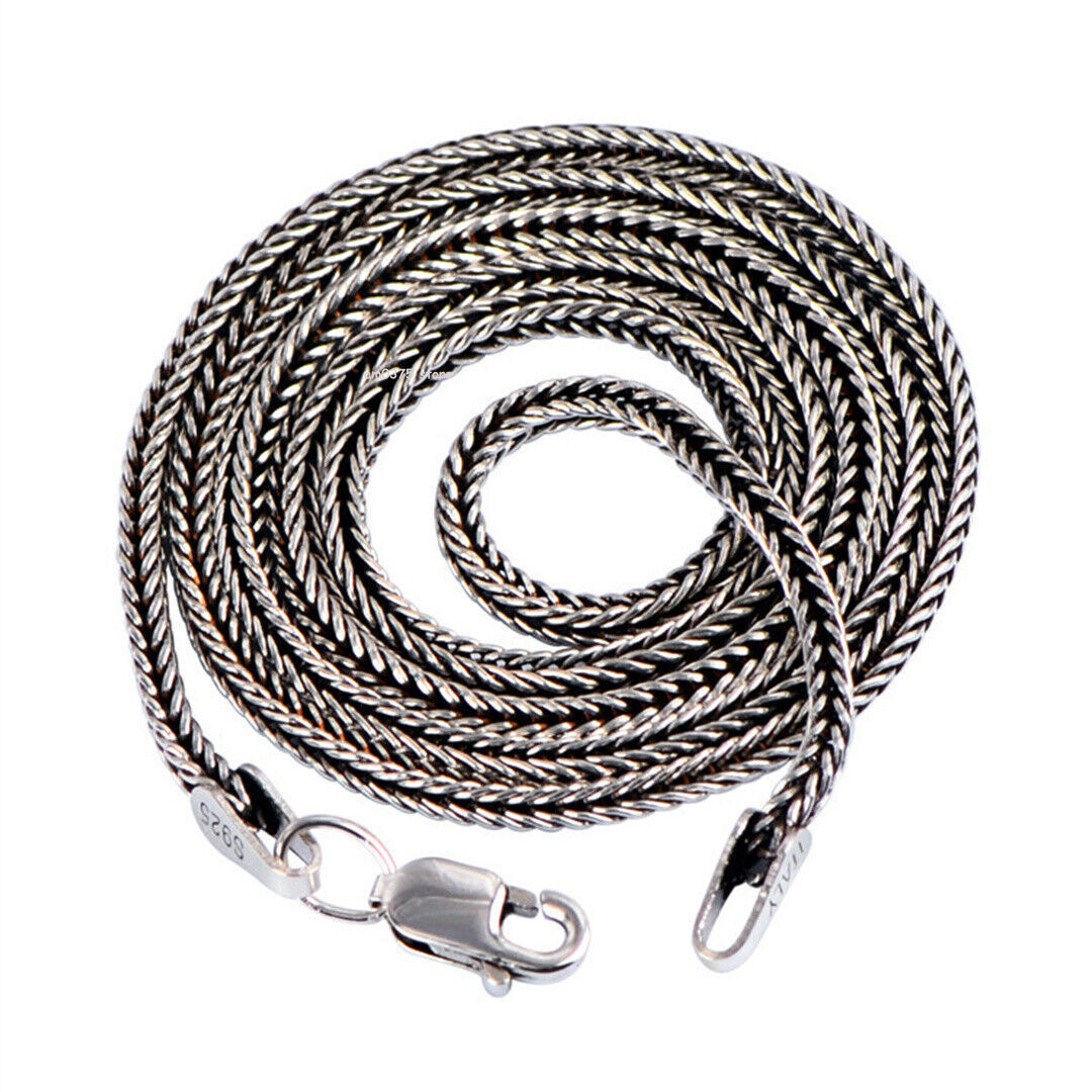 Real S925 Sterling Silver Necklace 1.6mm Square Wheat Link Chain Many Size