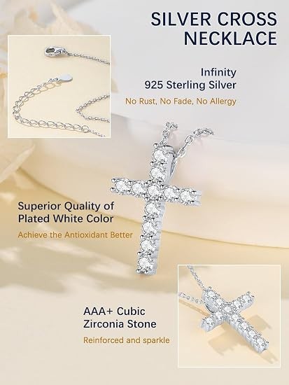 925 Sterling Silver Cross Necklace Jesus Pendant Christian Jewelry Unisex