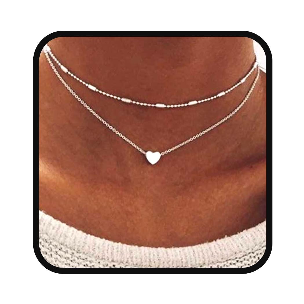 Heart Layered Necklace Chain Ball Satellite Choker Necklaces Charm Stacking Jewe