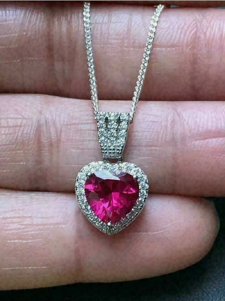 2.00Ct Heart Cut Pink Ruby Halo Pendant Women’s 14K White Gold Finish Free Chain