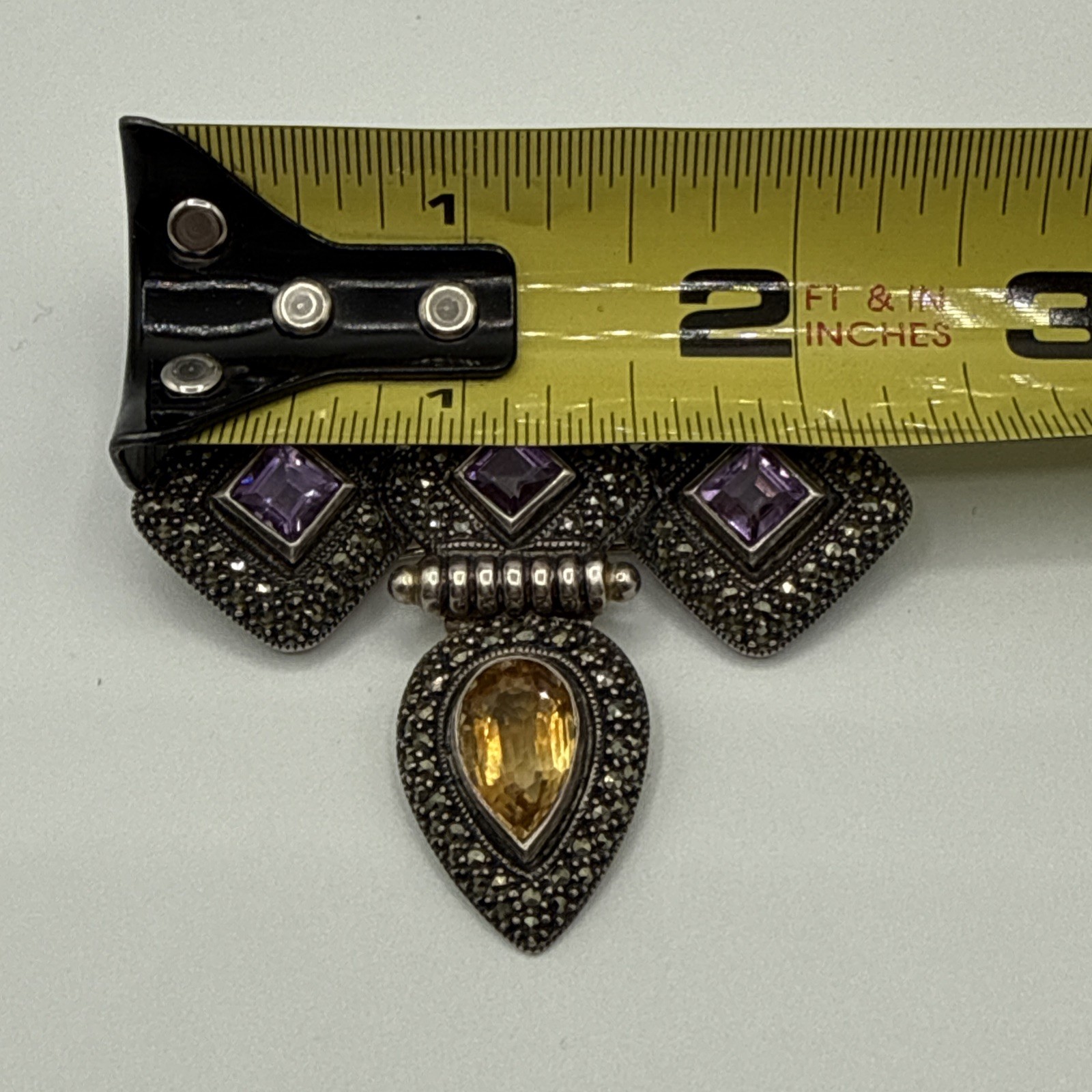 JUDITH JACK 925 Sterling Silver Vintage Amethyst Citrine Marcasite Gem Pendant