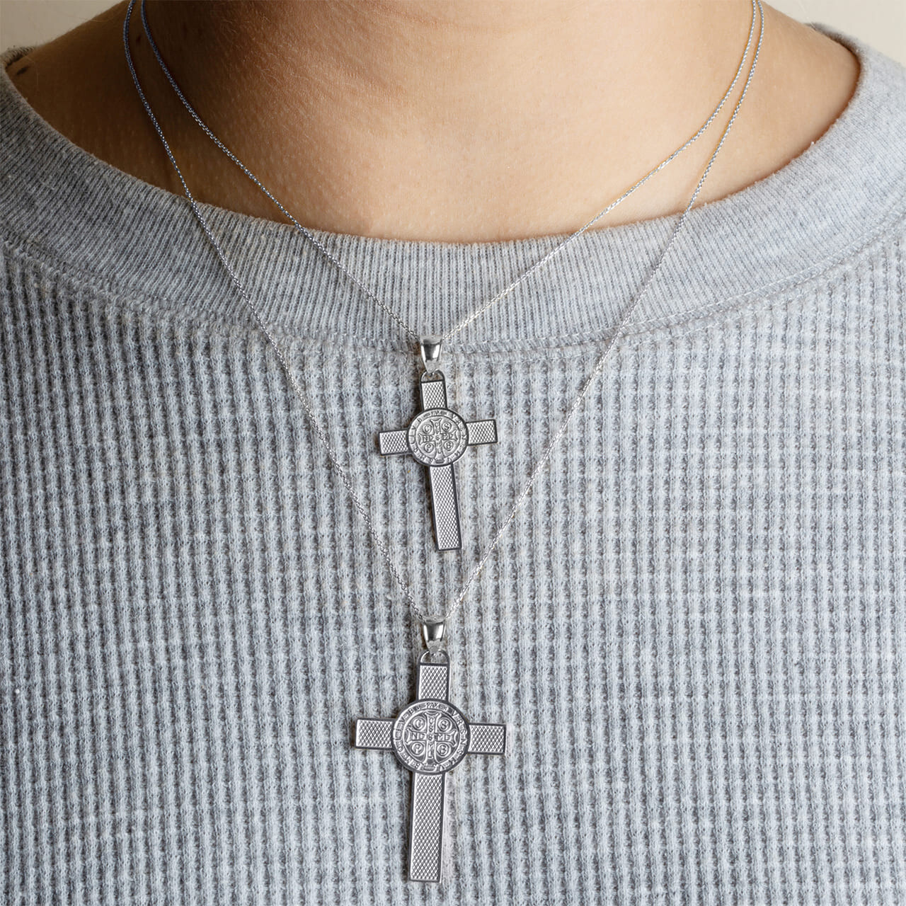 .925 Sterling Silver Saint Benedict Medal Cross Reversible Pendant Necklace S/L