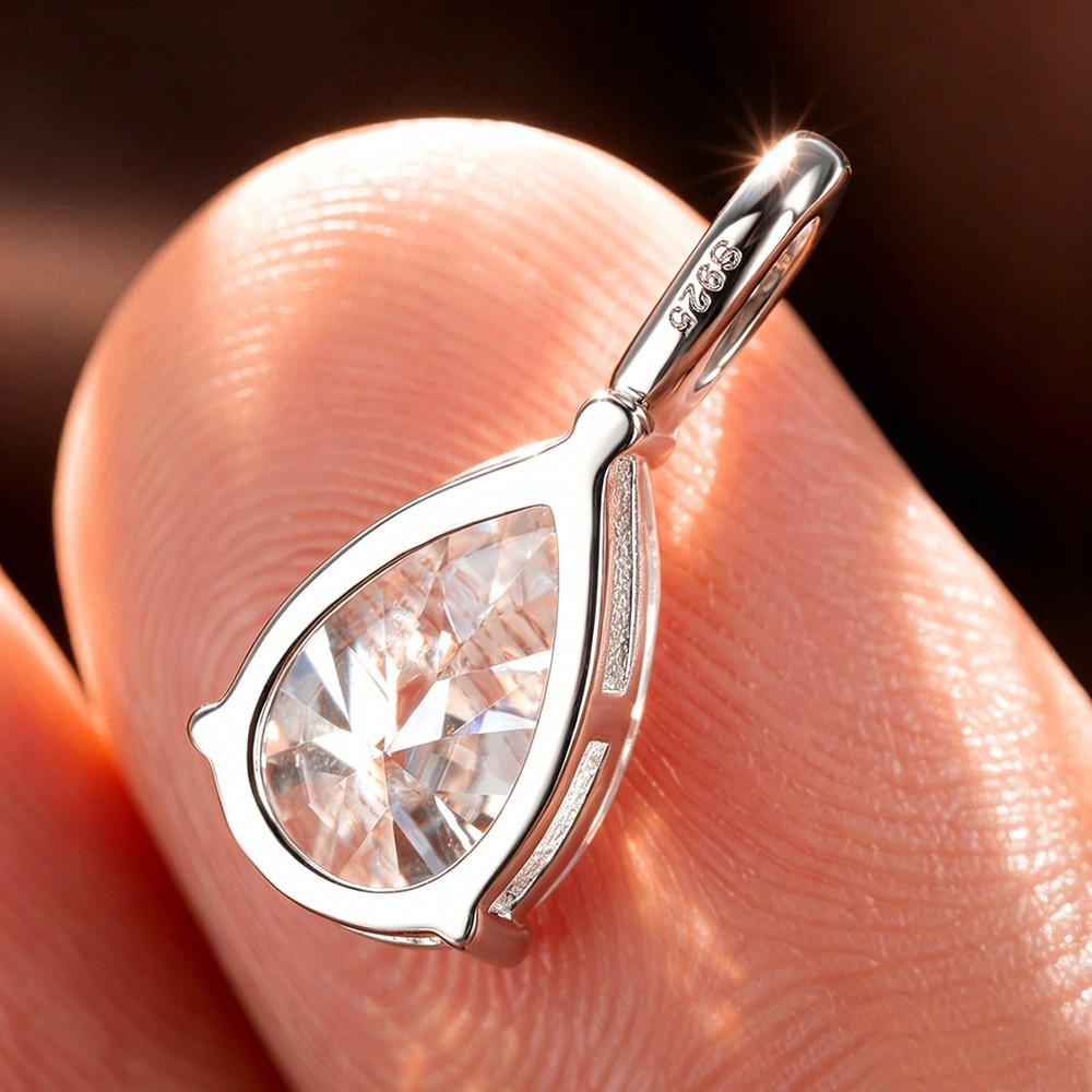 2/3ct Real Pear Cut Moissanite Pendant Necklace 925 Sterling Silver Women Chain