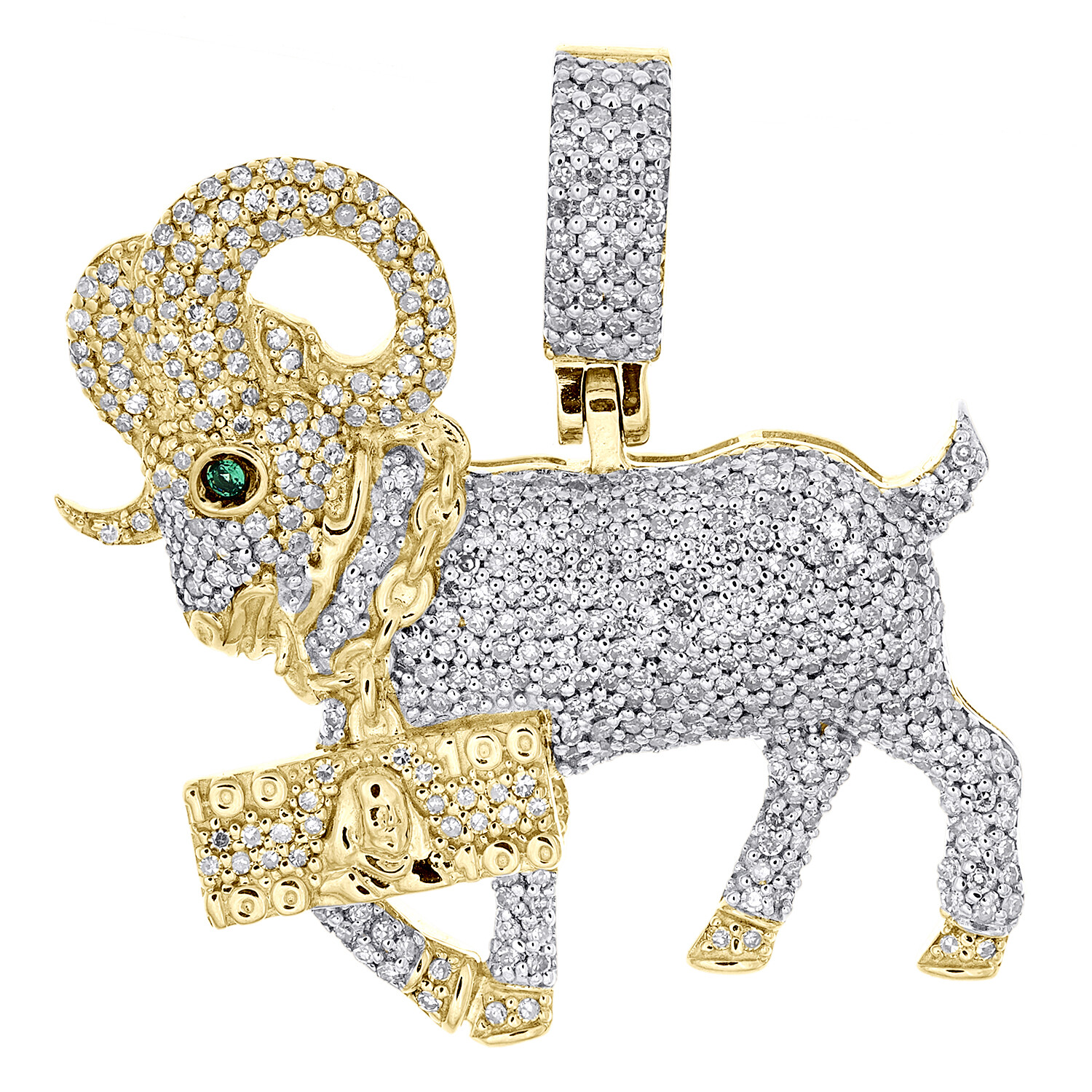 10K Yellow Gold Diamond GOAT Greatest Of All Time Pendant 1.15″ Charm 6/7 CT.