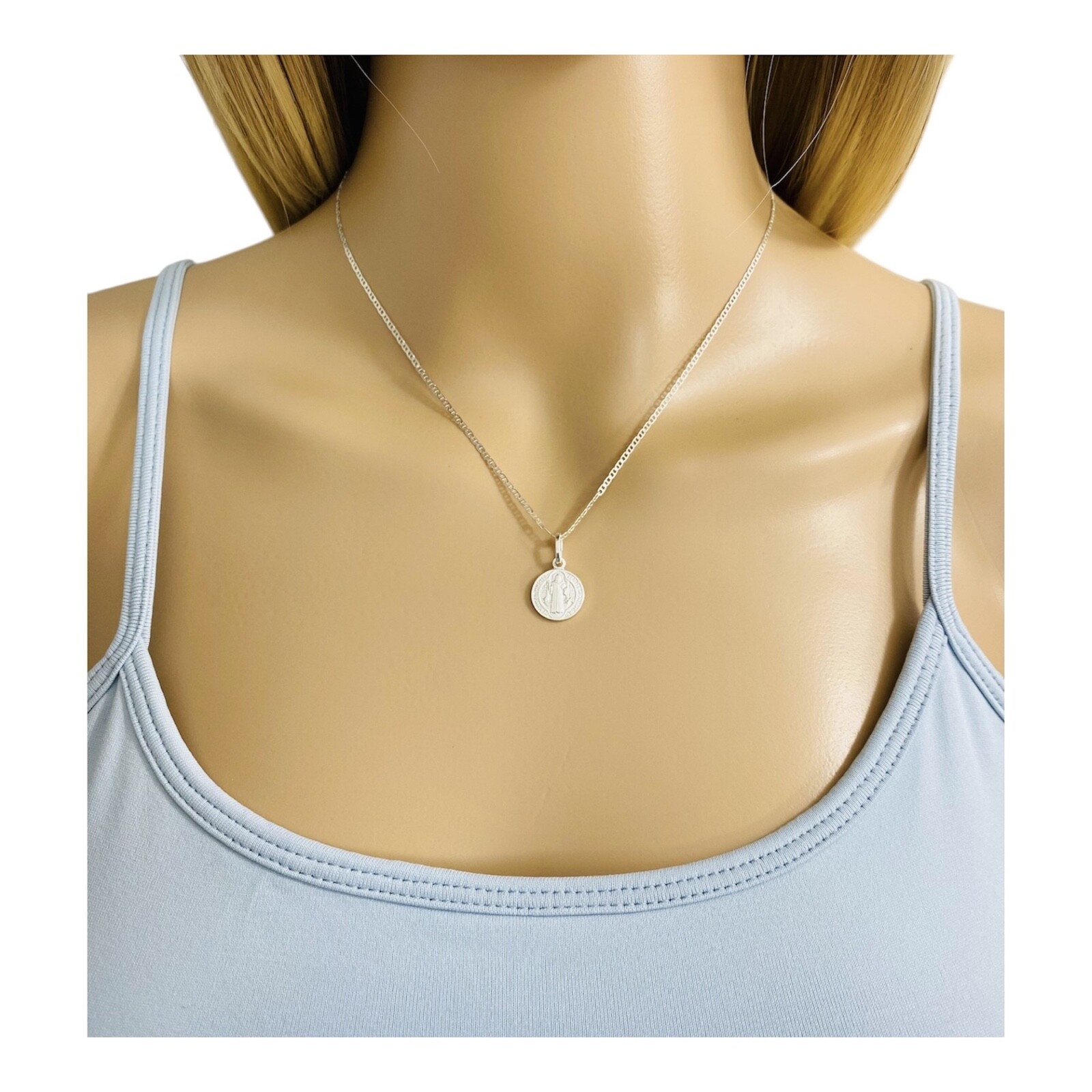925 Sterling Silver Saint Benedict Pendant Necklace, 12mm Medal San Benito- N60