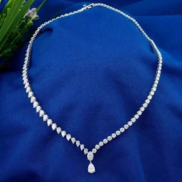 Pear Cut Lab Created Diamond 20ct Tennis Necklace 14k White Gold Plated 18″