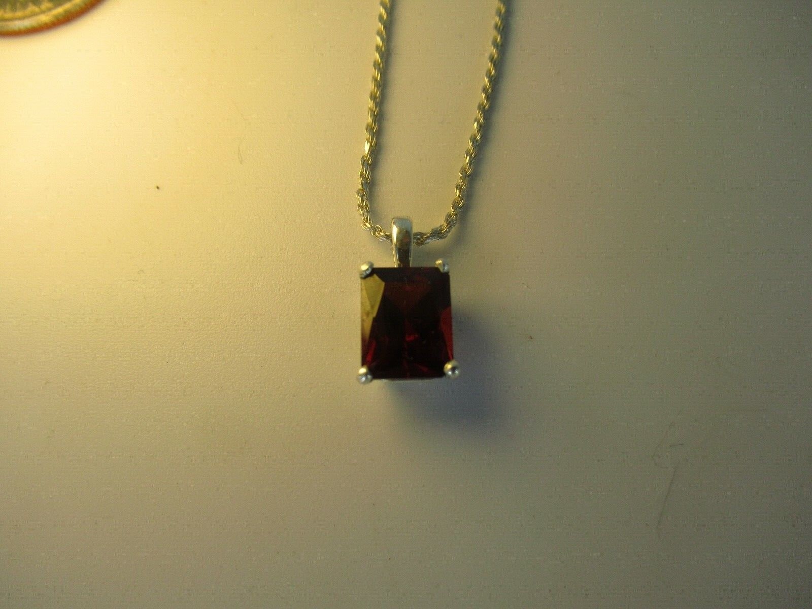 Sterling Sliver Emerald Cut Mozambique Garnet Pendant