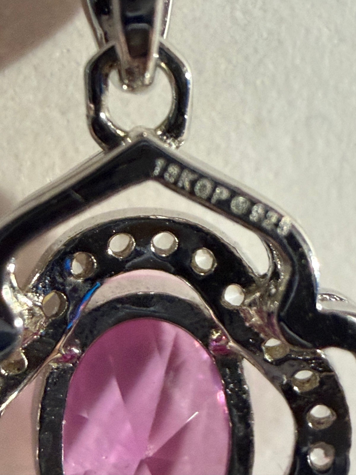 Lab Grown Pink Tourmaline SS Pendant on 18 inch SS Chain – Preowned, Excellent
