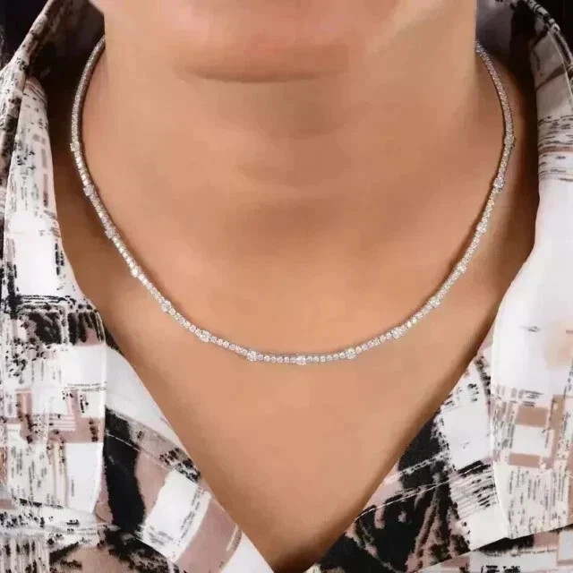 20Ct Princess Cut Diamond Tennis Lab-Created Necklace 14k White Gold Plated 18″