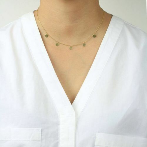 14k Yellow Gold Plated Silver Disc Charm Choker Necklace 18″ Silver Chain