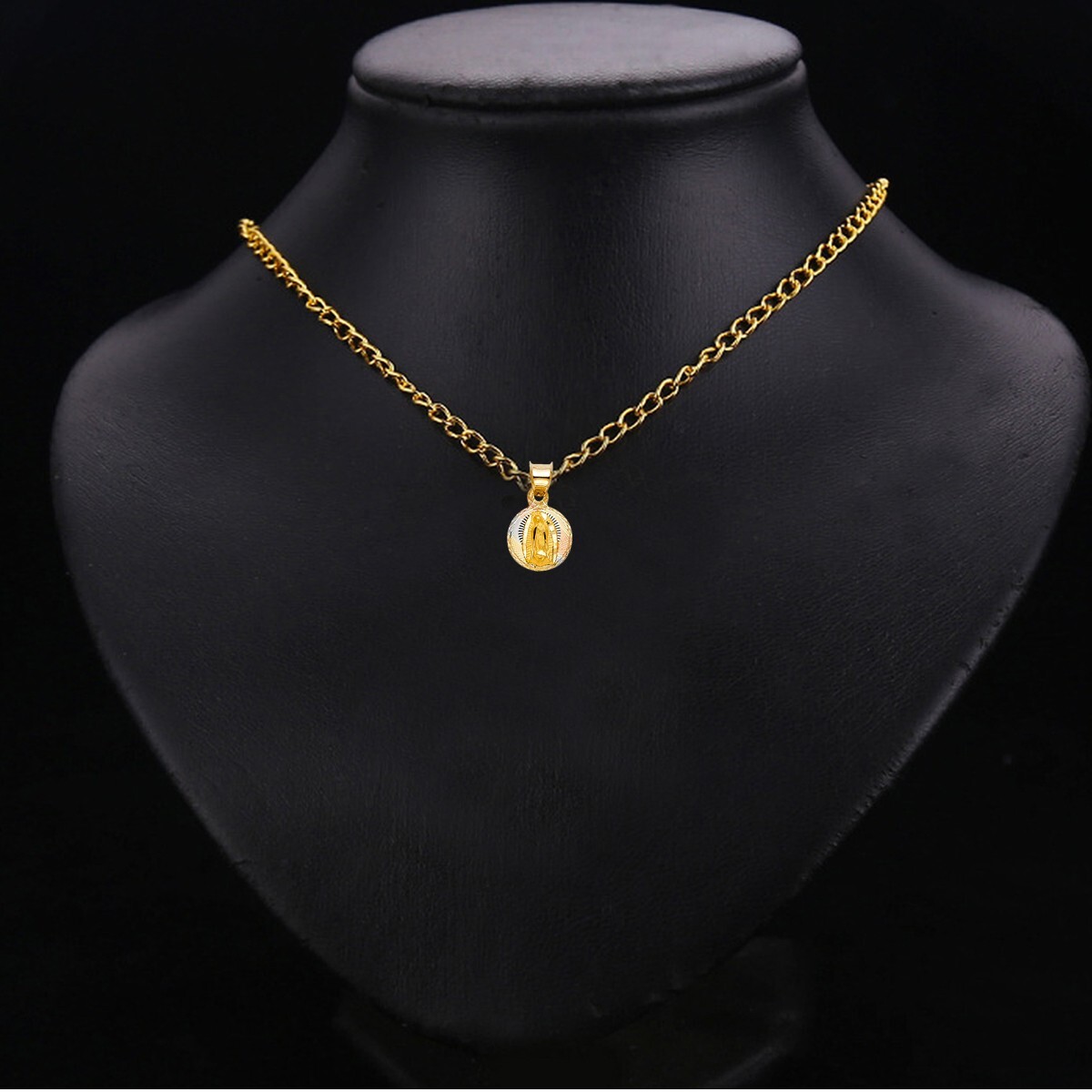 14K Tri Color Gold Diamond Cut Guadlupe Stamp Religious Pendant