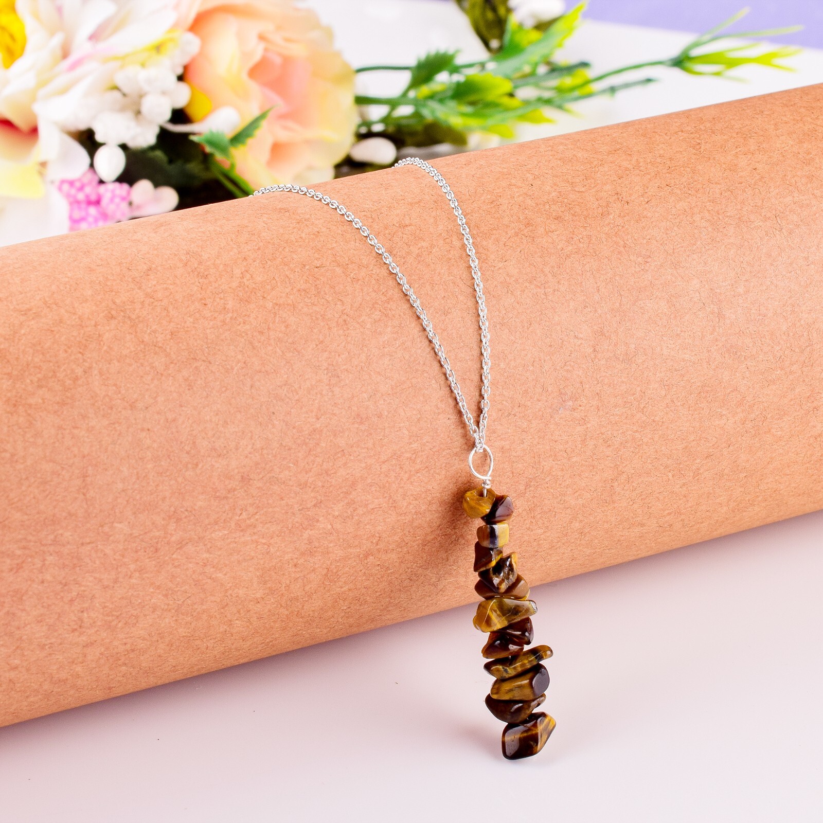 Natural Raw Tiger’s Eye Gemstone Pendant Dainty Necklace Healing stone Jewelry
