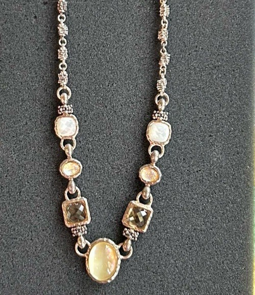 Michael Dawkins Sterling Silver Crystal MOP Adjustable Necklace Toggle Clasp 20”