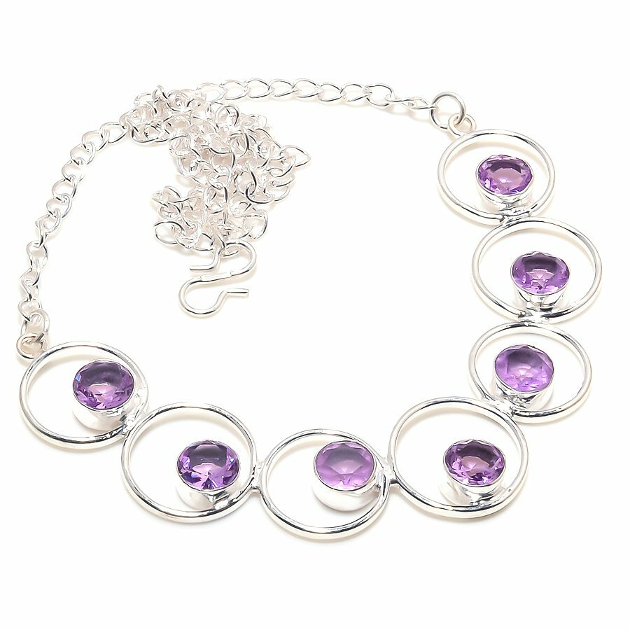 Unique Amethyst Gemstone Handmade 925 Sterling Silver Jewelry Necklaces Sz 18″