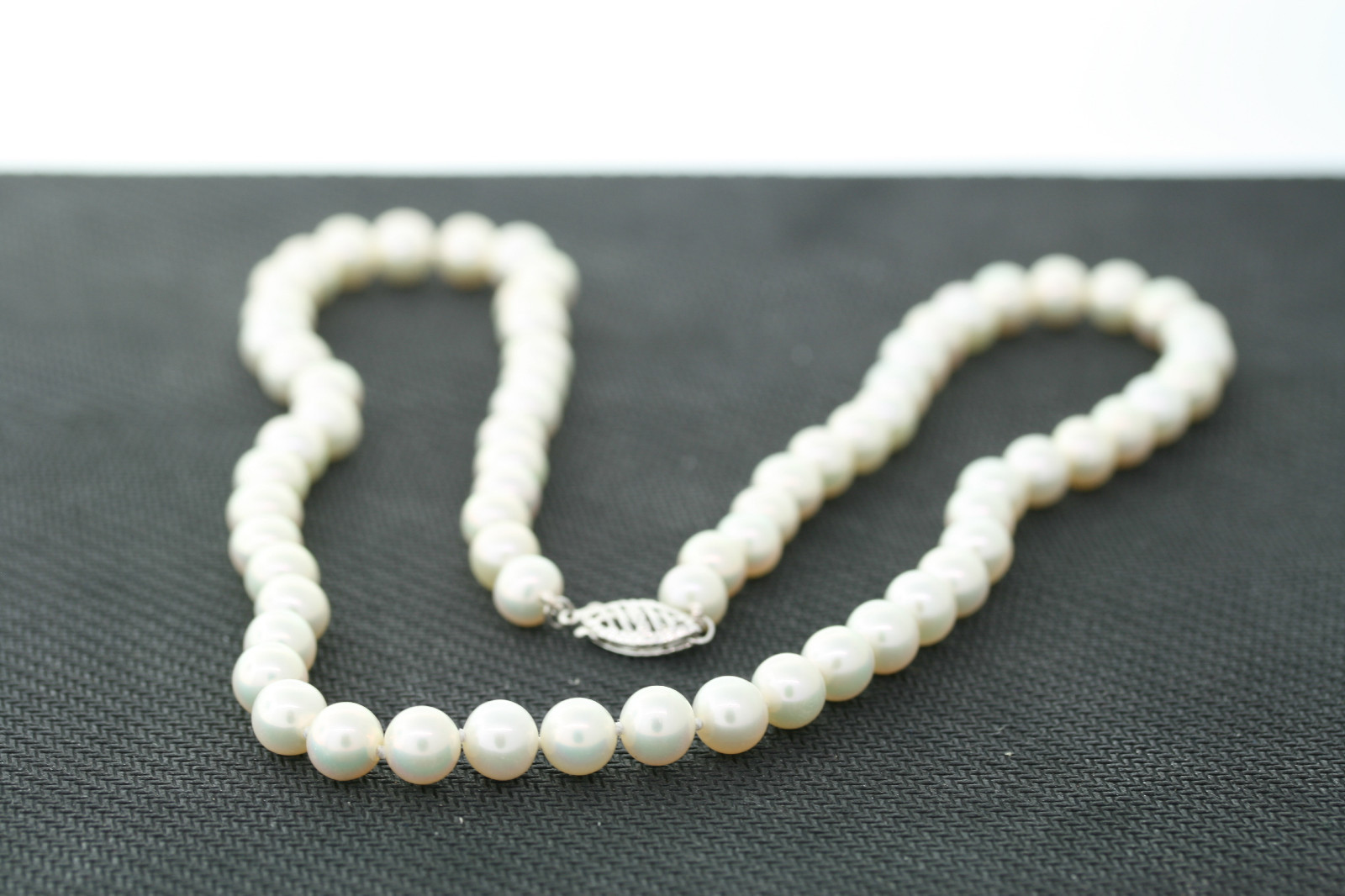 6.5-7mm Genuine Cultured Freshwater White Pearl 14K WHITE GOLD Necklace 18 inch