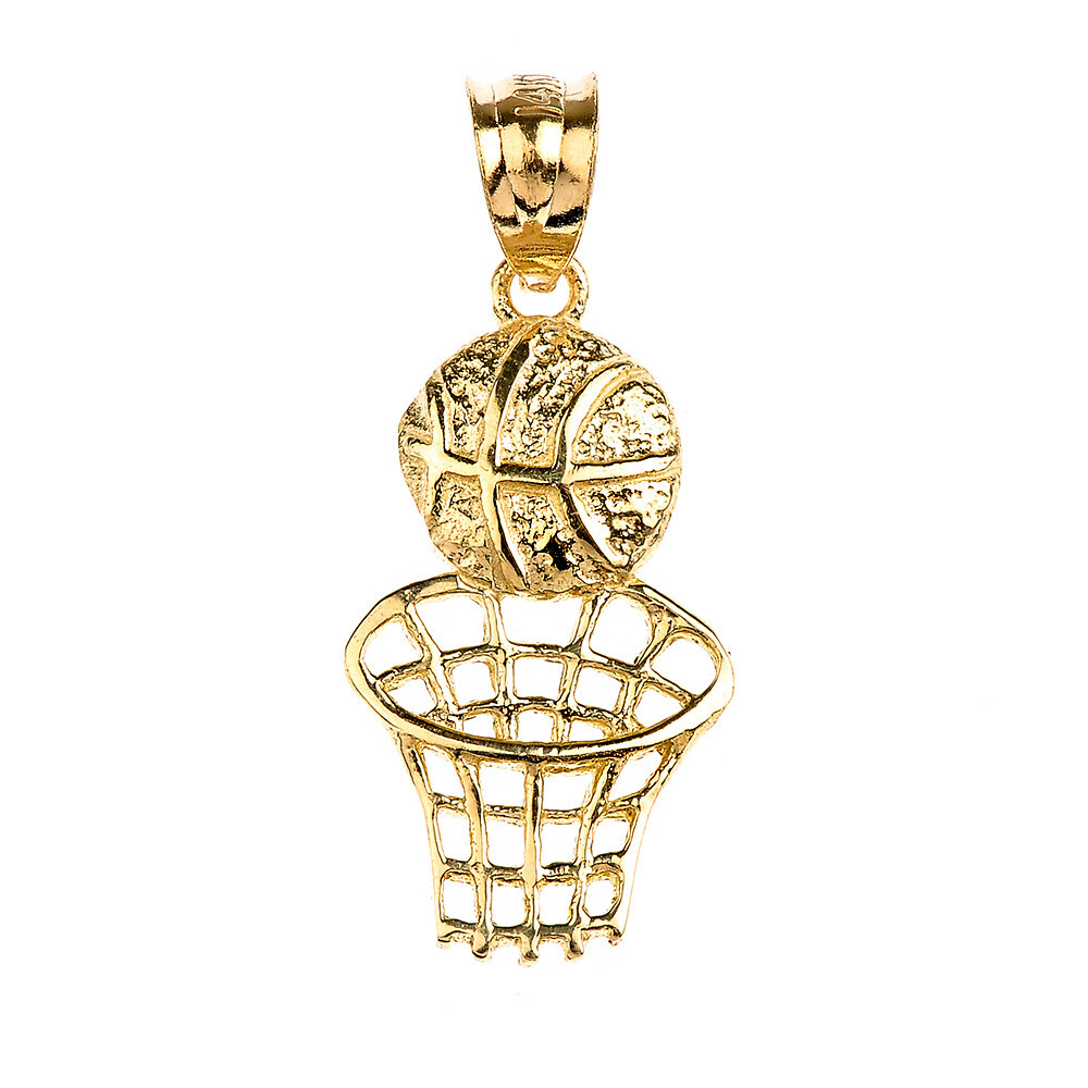 Gold Basketball Hoop Sports Pendant(Available in Yellow/Rose/White Gold)