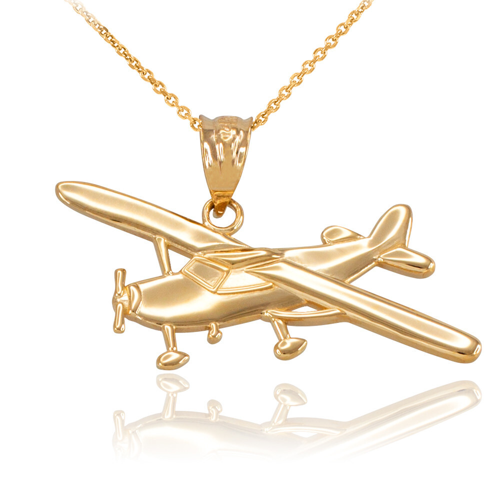 Solid Gold Airplane Pendant Necklace (Available in Yellow/Rose/White Gold)