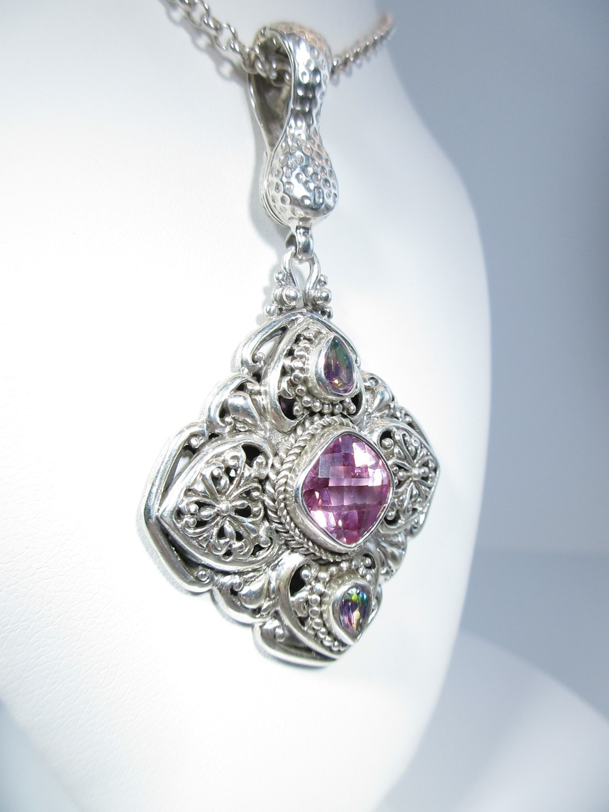 Sarda Sterling Silver & Pink Lab Created Sapphire Enhancer Bail Pendant
