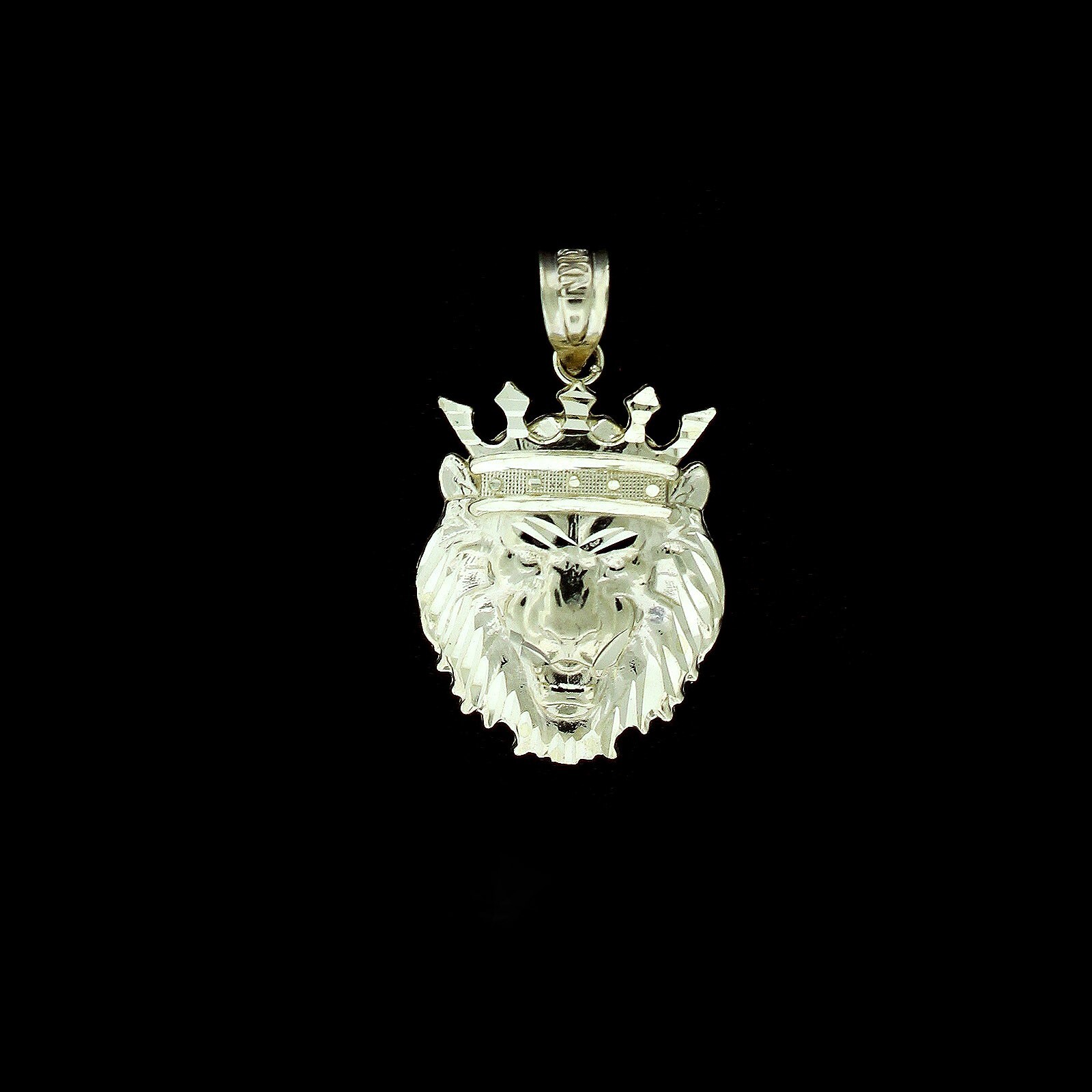 10K Yellow Gold Men’s Diamond Cut King Crown Lion Head Pendant, 10KT Real Gold