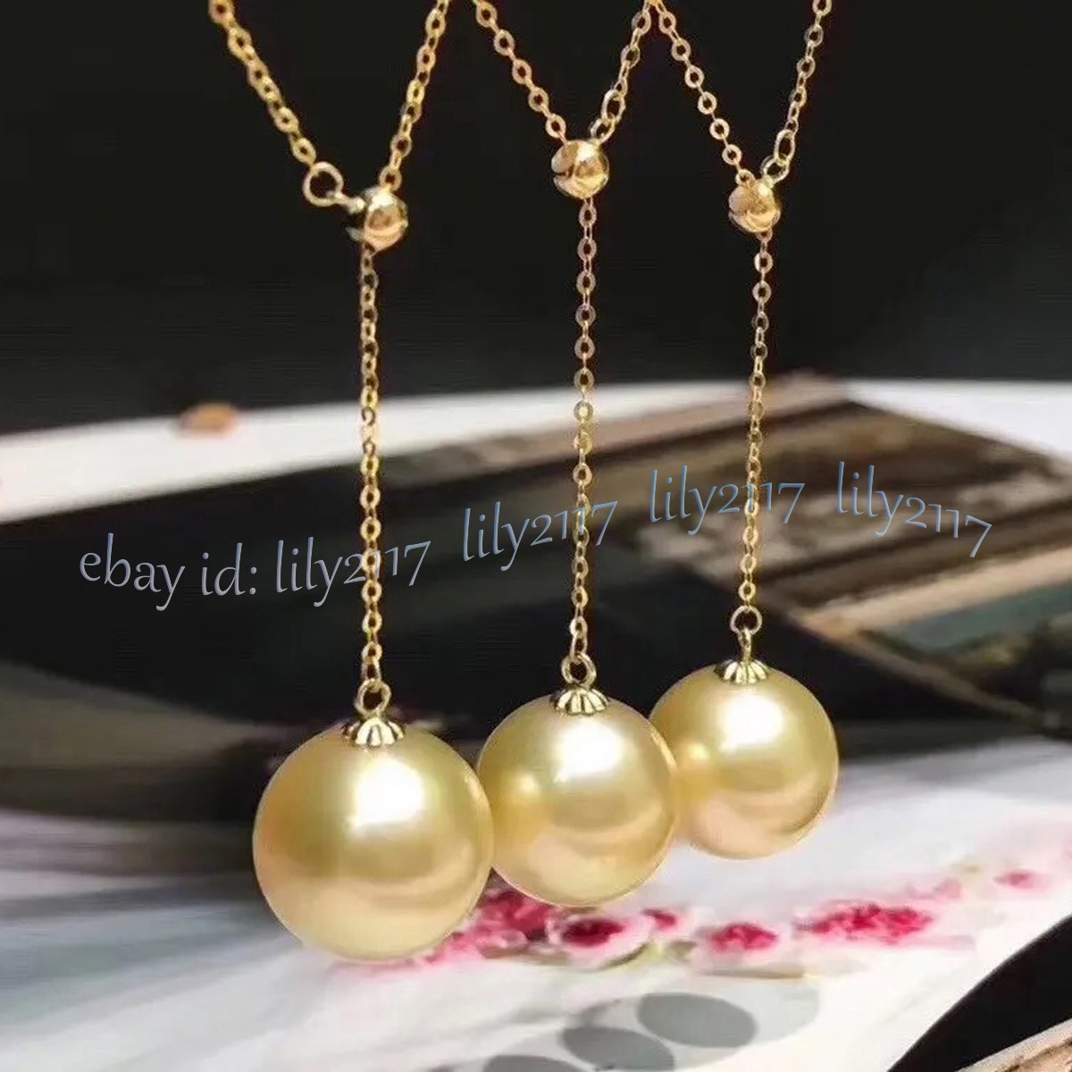 Genuine 10-11mm Natural South Sea Round Gold Pearl Pendant Drop Necklace 18”