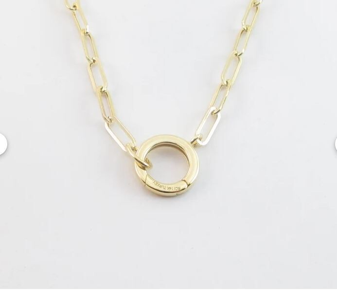 14k Yellow Gold Charm Clasp PAPERCLIP Link Chain Necklace 18 Inch 4 grams 3.2MM