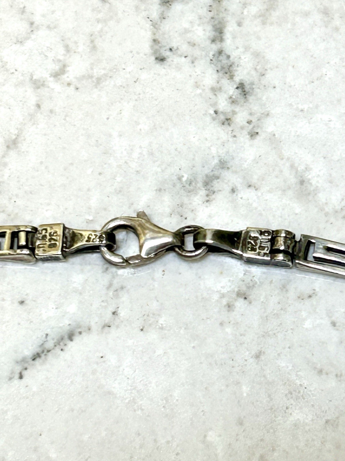 925 Sterling Silver Lapis Lazuli Greek Key Meander Link Necklace, 17”, N65