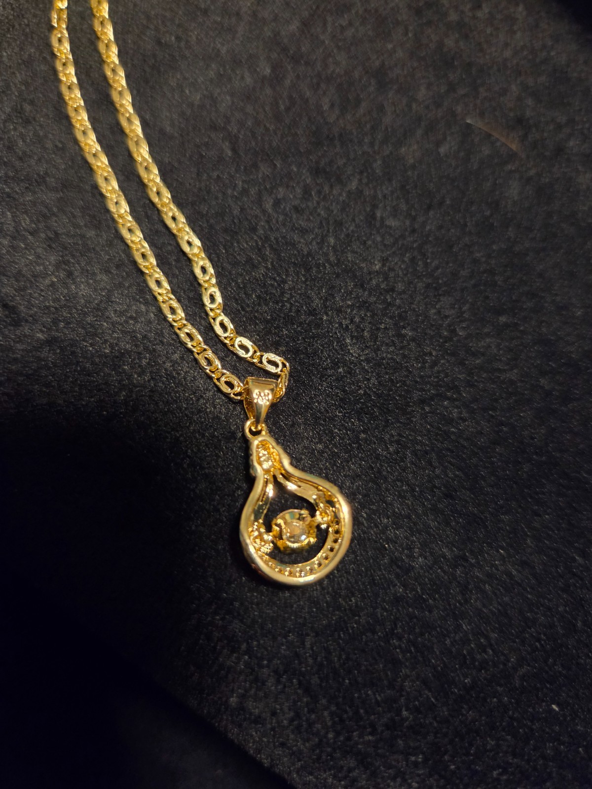 14k Yellow Gold Filled Cuban Chain Necklace with a Dancing Diamond Pendant