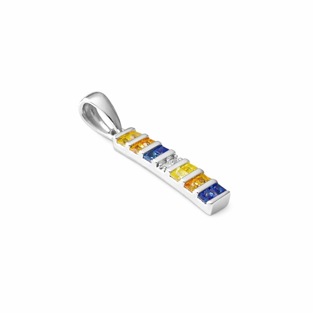 925 Silver Sapphire Bar Pendant . Natural Sapphire Necklace . Handmade Jewellery