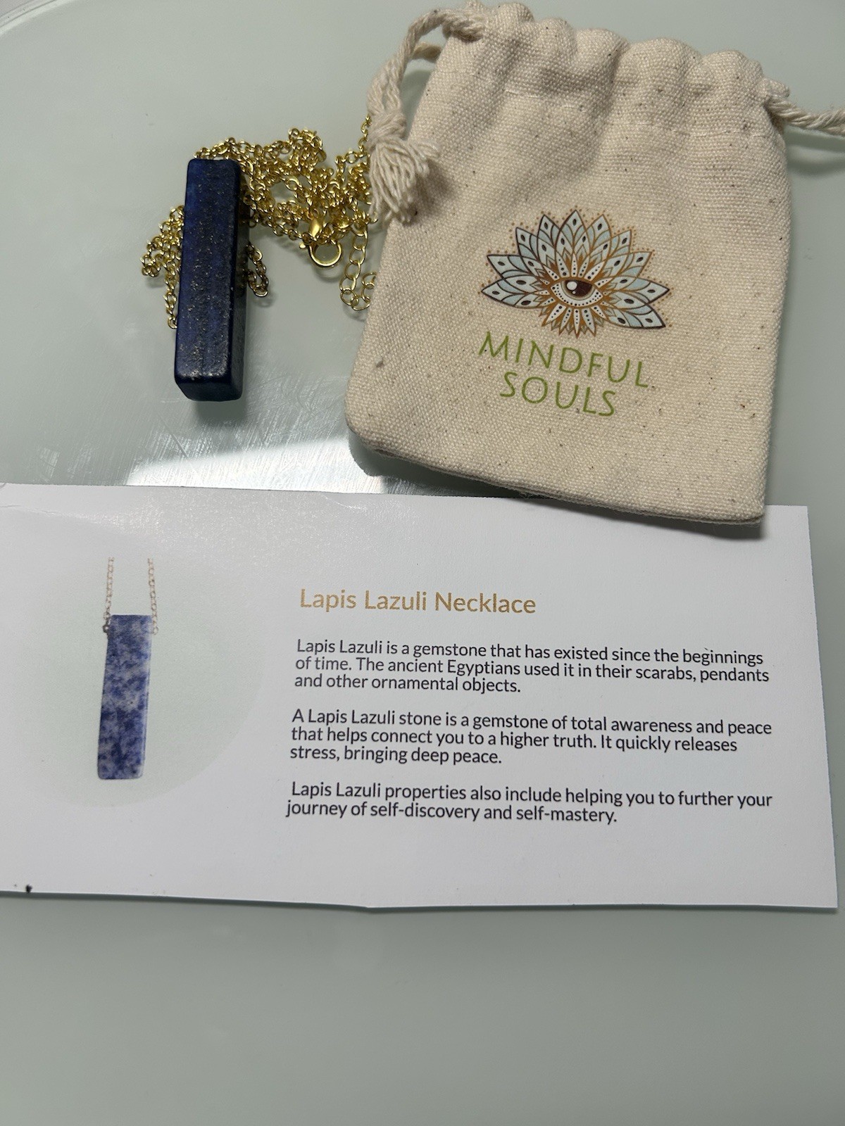 Lapis Lazuli Faceted Blue Gemstone Pendant Gold Chain Bar Necklace