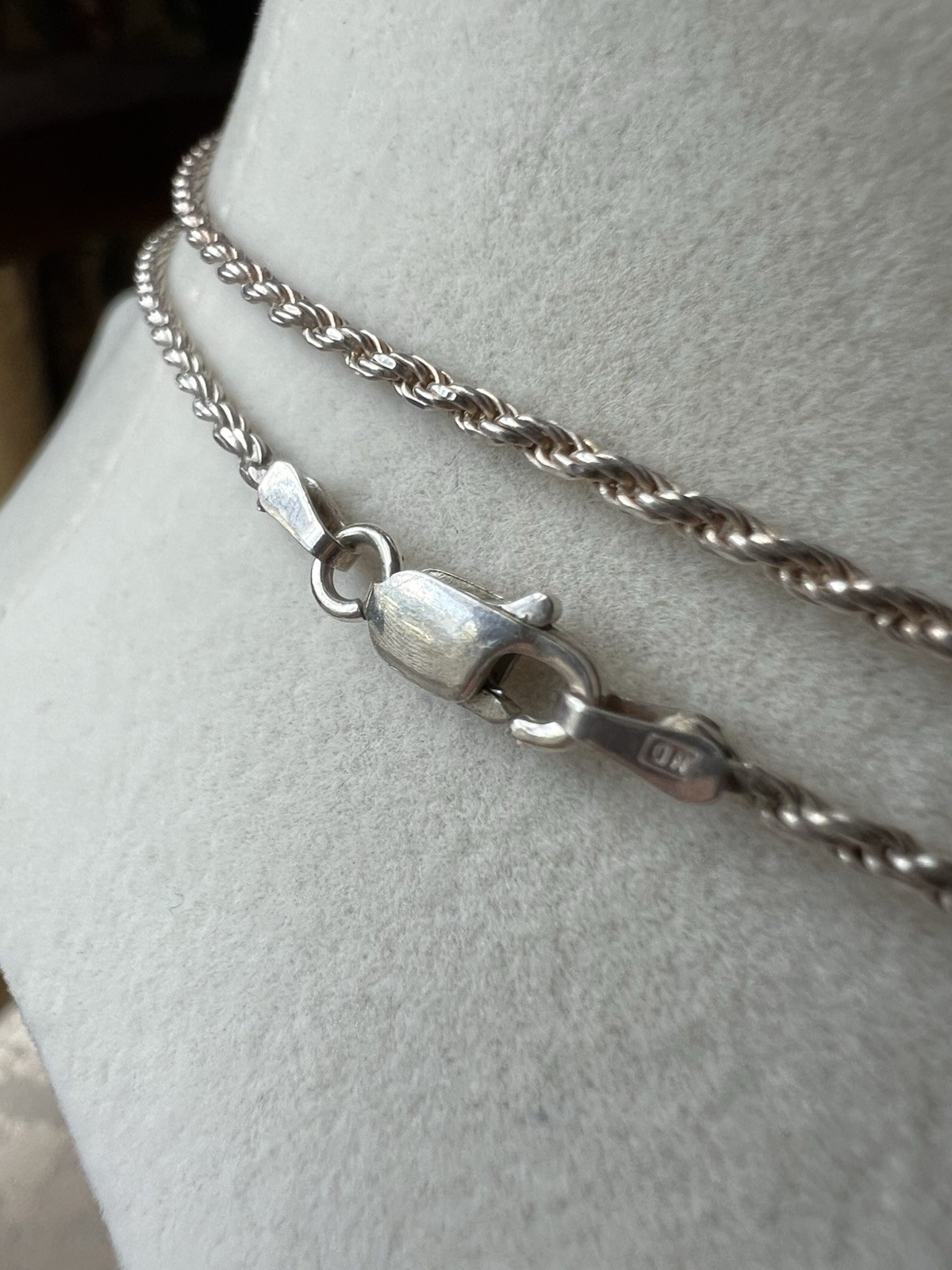 929 ITALY Sterling Silver Twisted Rope Chain 30 Inches 2mm Width, 8.83gm