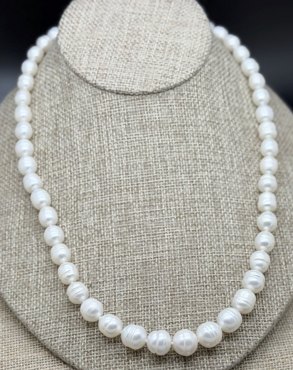 Honora STERLING SILVER 9-10MM RING PEARL BRILLIANT WHITE CULTURED PEARL 20″ NIB
