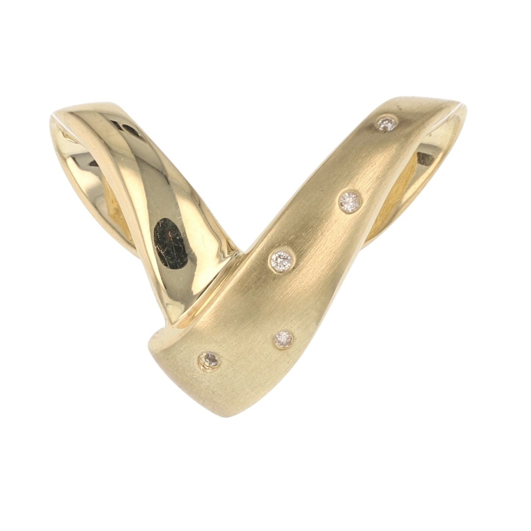 .04ctw Diamond Satin Finish V-Shaped Slide Pendant w/o Chain 14k Yellow Gold