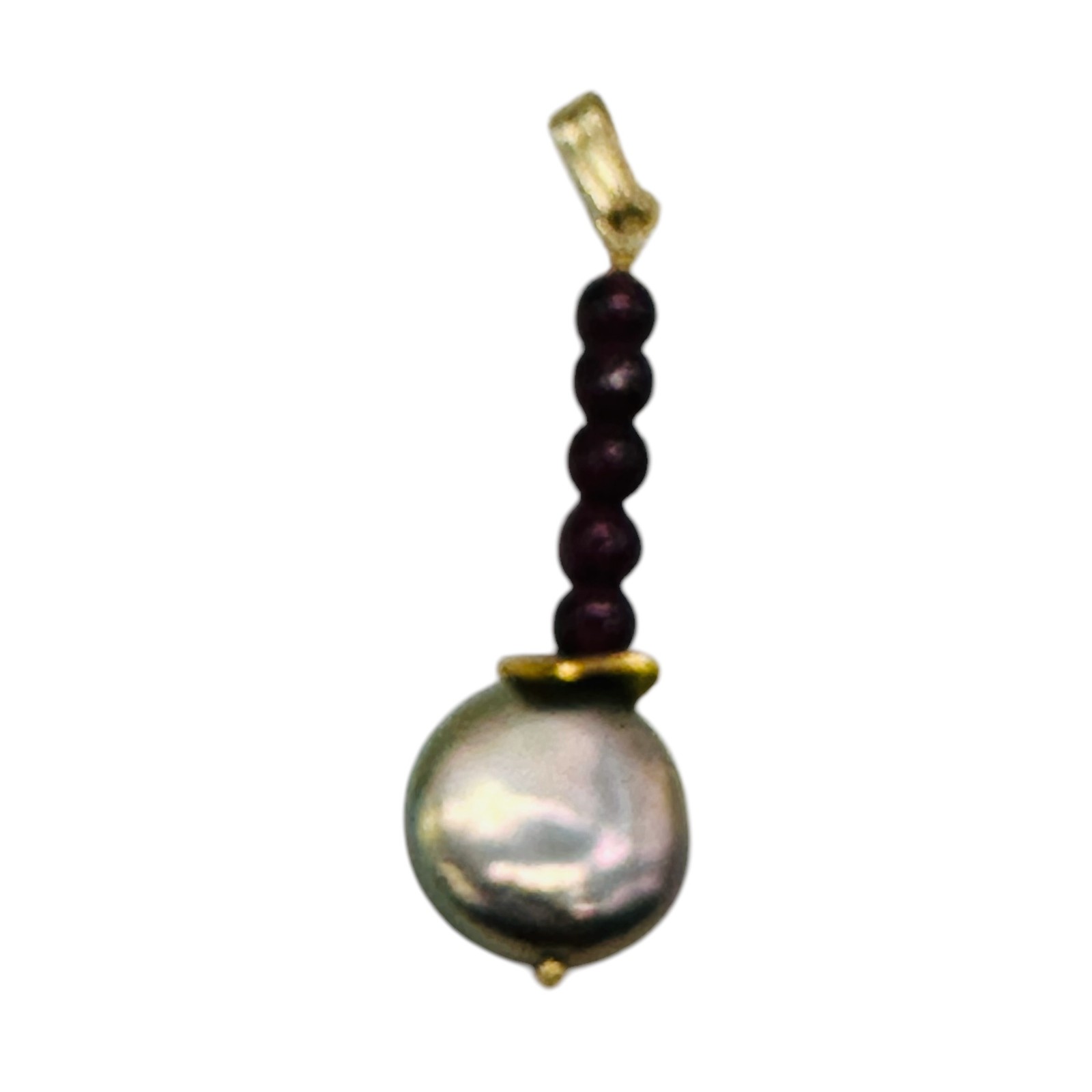 Natural Garnet and Pearl 14KGF Pendant | 1 1/2 Inch Long |