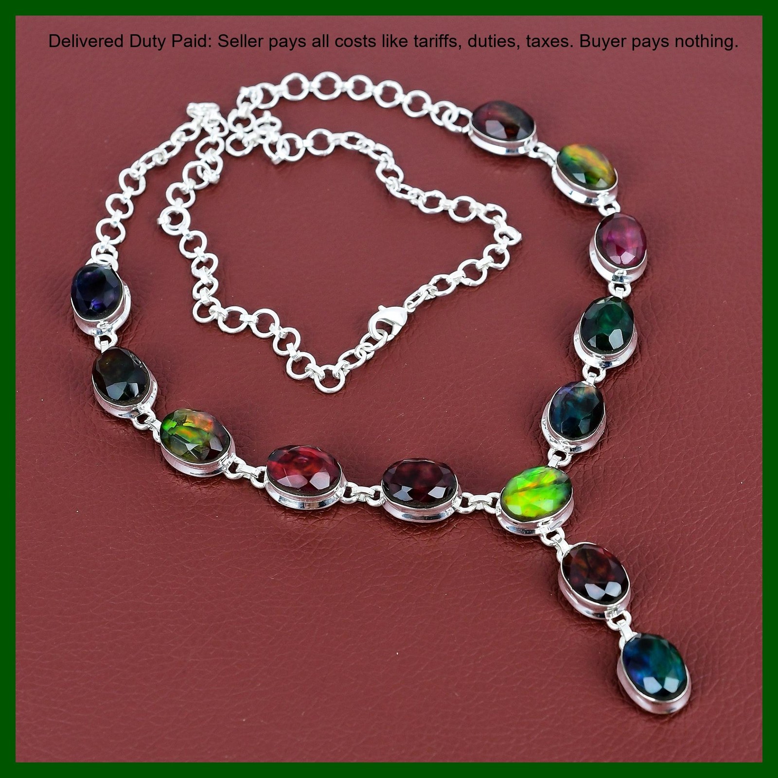 Oval Natural Ammolite 925 Sterling Silver Birthday Bezel Wife New Chain Necklace