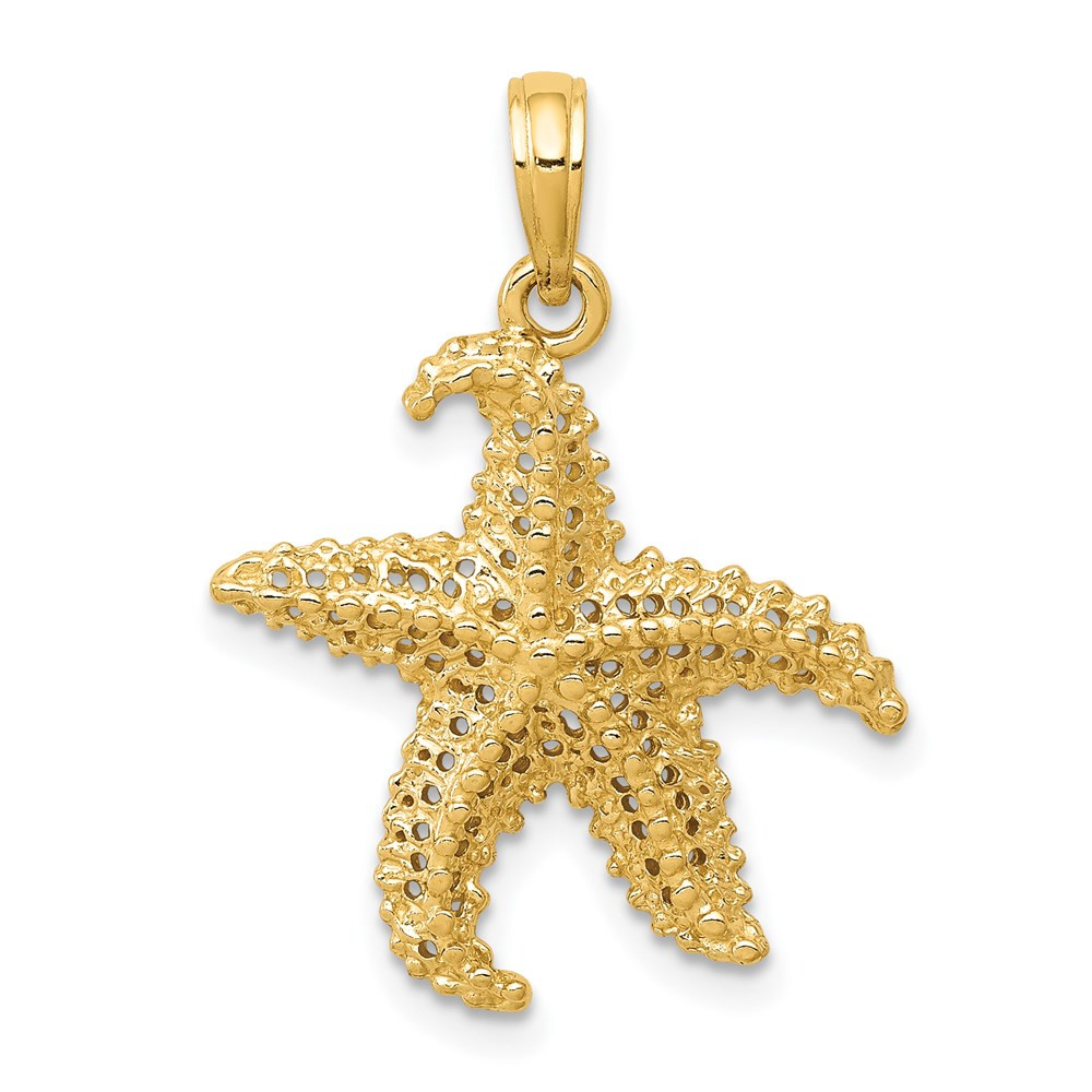 14k Yellow Gold Polished Open-Backed Starfish Pendant Gift for Mother