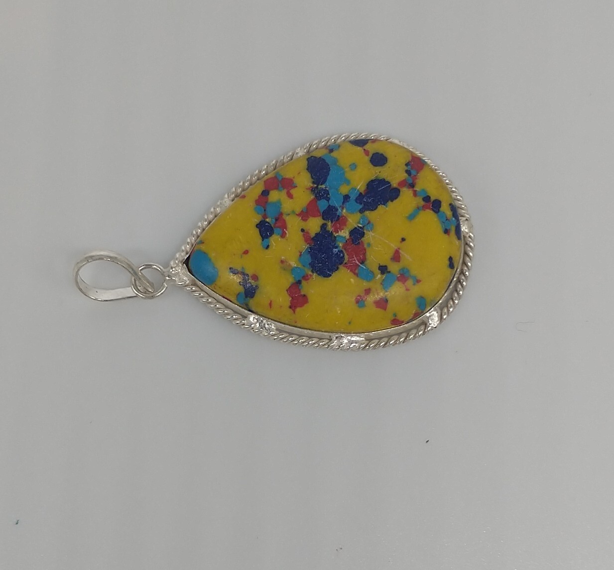 Slide Pendant Mosaic Balloon Turquoise Gemstone 925 Silver 1.9″ India NEW