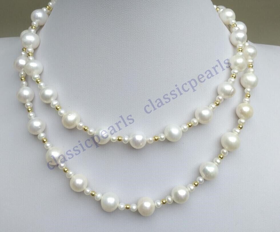 Stunning 36″ AAA+ South Sea Natural White Pearl Necklace 14k Gold P