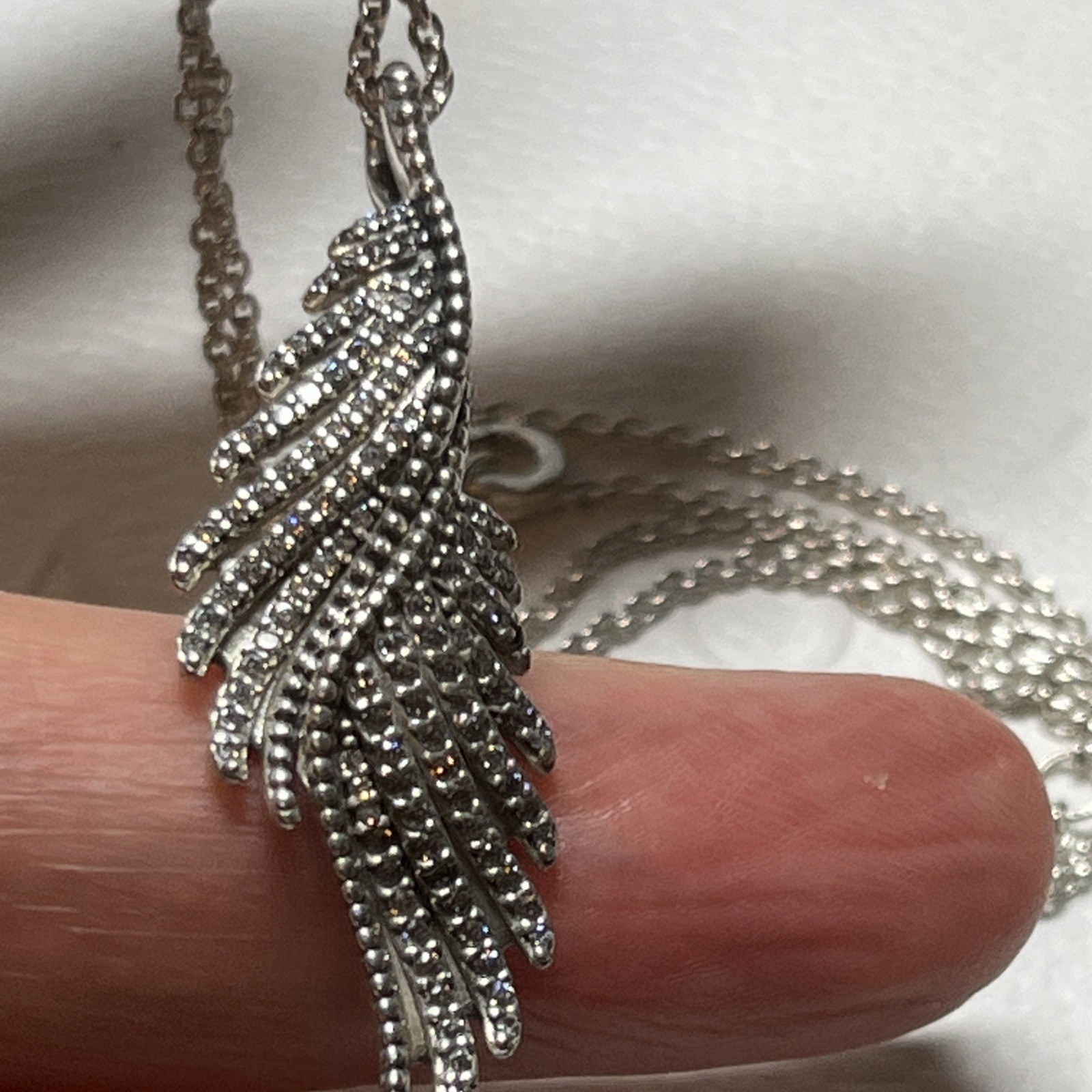 Genuine Pandora Silver Majestic Feathers Pendant Necklace 70cm