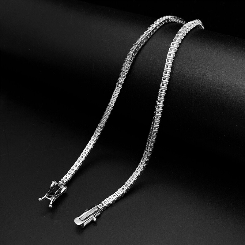 2mm D Color VVS Moissanite Tennis Chain Necklace 925 Sterling Silver Pass Tester