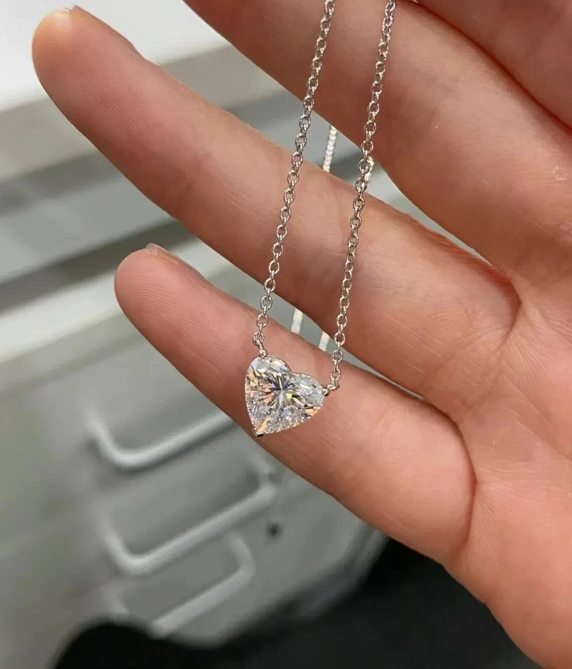 Gift Her Lab Grown Diamond 1.00 CT Tiny Heart Pendant Chain 925 Sterling Silver