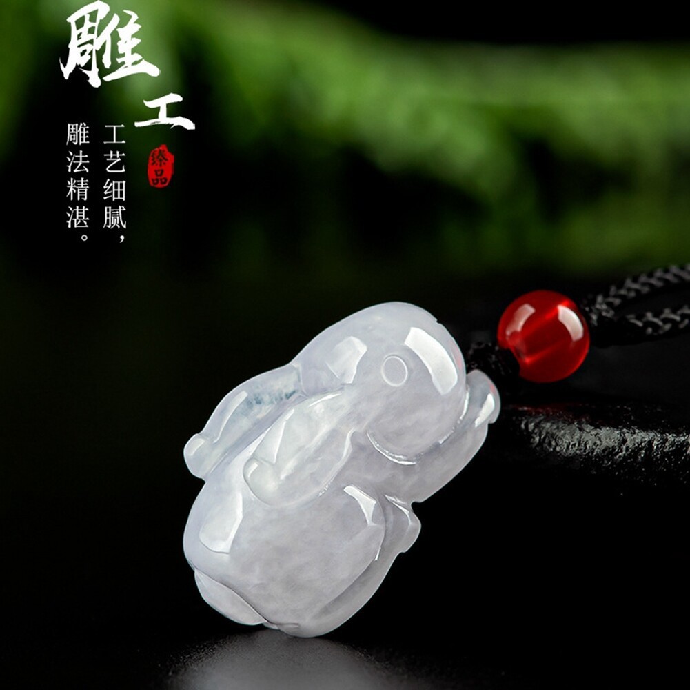 Natural Grade A Jade jadeite Carved Rabbit Amulet Pendant Necklace Certified