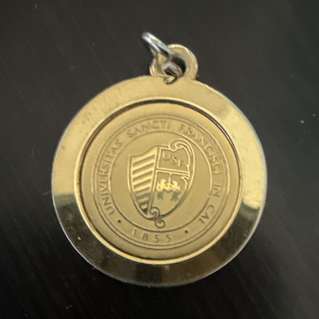 Engraved USF University of San Francisco Round Gold Plated Coin Pendant Charm