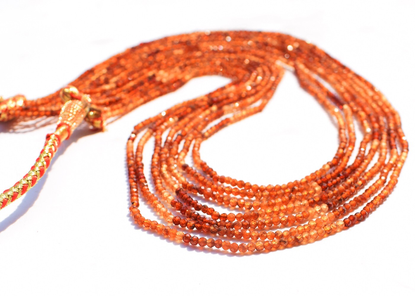 185 Cts Natural 7 Strands Hessonite Garnet Round Shape Beads Necklace AK 20 E488